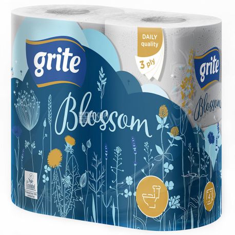 Grite Blossom, 4 рул., Туалетная бумага Грите Блоссом, 3-х слойная