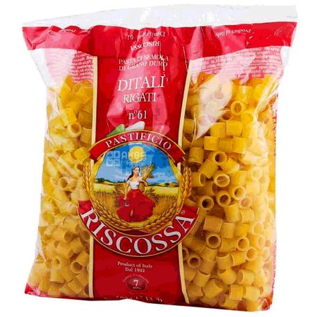 Riscossa, Ditari rigati №61, 500 г, Макарони Ріскосса, Деталі Рігаті