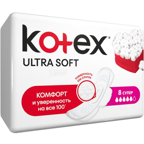Kotex, Ultra Soft Super, 8 шт., Гігієнічні прокладки, 5 крапель