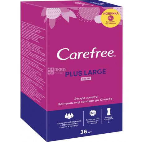 Carefree, Plus Large Fresh, 36 шт., Прокладки ежедневные, контроль над запахом