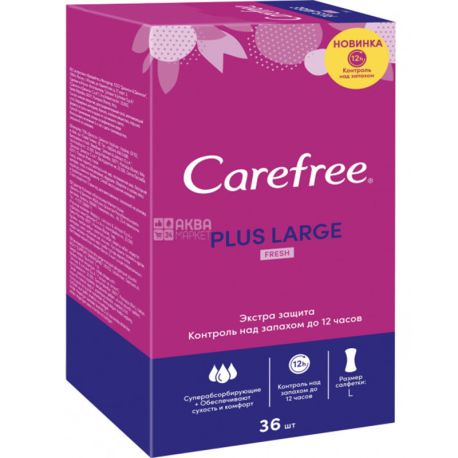 Carefree, Plus Large Fresh, 36 шт., Прокладки щоденні, контроль над запахом