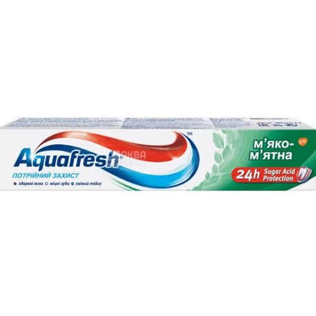 Aquafresh, М'яко-м'ятна, 50 мл, Зубна паста Аквафреш, Потрійний захист