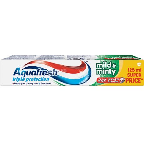 Aquafresh, М'яко-м'ятна, 125 мл, Зубна паста Аквафреш, Потрійний захист