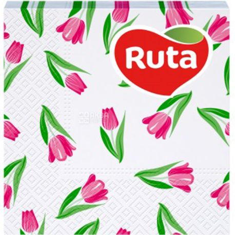 Ruta, 40 шт., Рута, Салфетки бумажные, Цветы, 2-х слойные, 24х24 см