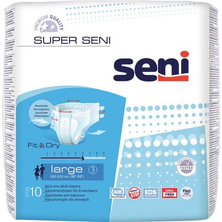 Seni Super Large, Diapers for adults, 6 drops, 10 pcs., M / y