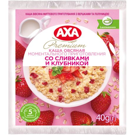 АХА, 40 г, Каша овсяная, с клубникой и сливками, моментального приготовления