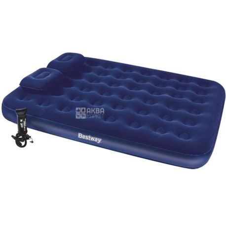 Bestway, Матрас надувной с подушками и насосом, синий, 203х152х22 см