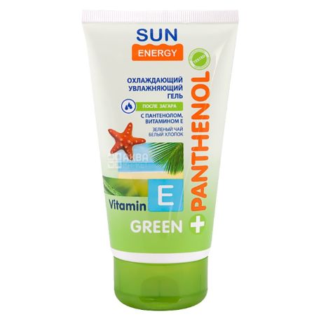 SunEnergy, Green Panthenol, 150 мл, Охолоджуючий гель після засмаги, з пантенолом і вітаміном Е