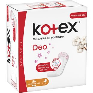 Kotex, Normal Plus Deo, 56 шт., Ежедневные прокладки, в индивидуальной упаковке
