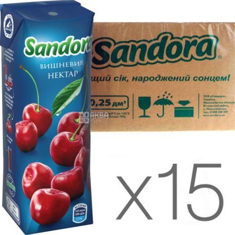 Sandora, 0,25 л, Упаковка 15 шт., Нектар вишневий