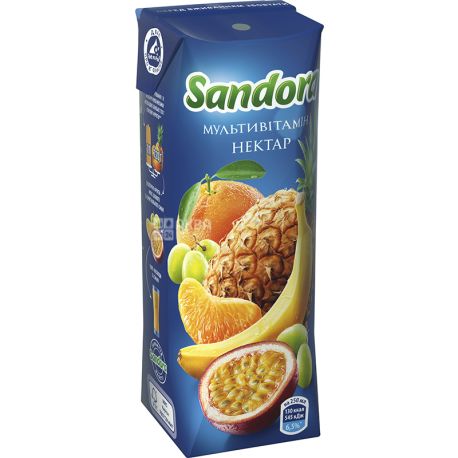 Sandora, 250 ml, Juice, Multivitamin nectar, From a straw, tetra package