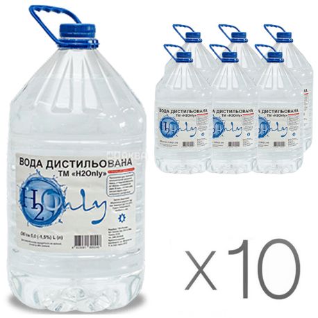 H2Only, Pack of 10, Distilled water, 5 L, PET
