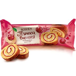 Roshen, Пьянящая Вишня, 180 г, Рулет бисквитный с вишневым кремом