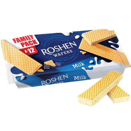 Roshen, Wafers, 216 г, Вафли с молочной начинкой