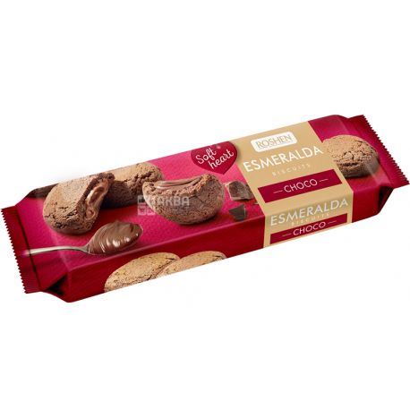 Roshen, Soft heart choco, Эсмеральда, 150 г, Печенье сдобное с шоколадной начинкой