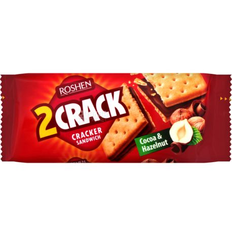 Roshen, 2 Crack, 50 г, Крекер с начинкой какао-орех
