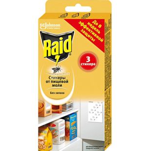 Raid, 3 шт., Стикеры от пищевой моли, без запаха