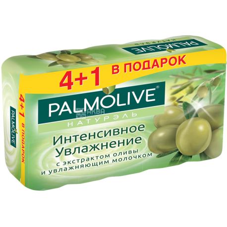 Palmolive, 5 шт. по 70 г, Мыло твердое с экстрактом оливы и увлажняющим молочком