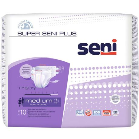 Seni, Super Plus Medium, 10 amount, Diapers for adults, 7 drops