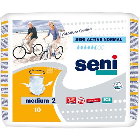 Seni, Active Normal, Medium,10 шт., Подгузники для взрослых, 5,5 капель