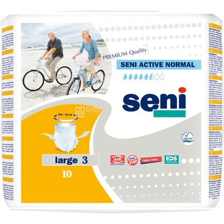 Seni, Active Normal, Large, 10 Pack, Adult Diapers, 5.5 Drops