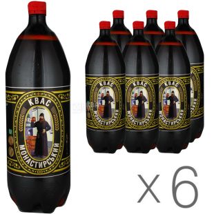Монастирський, 2 л, Упаковка 6 шт., Квас хлібний, сильногазований, ПЕТ