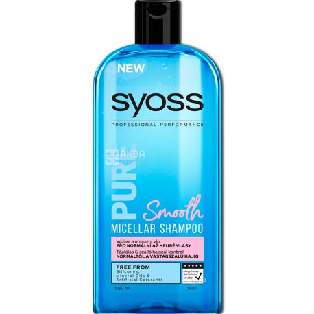 Syoss, Pure Smooth, 500 мл, Шампунь мицеллярный для нормальных и густых волос