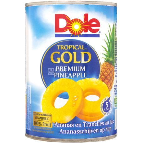 Dole, 567 г, Ананасы кольцами в собственном соку
