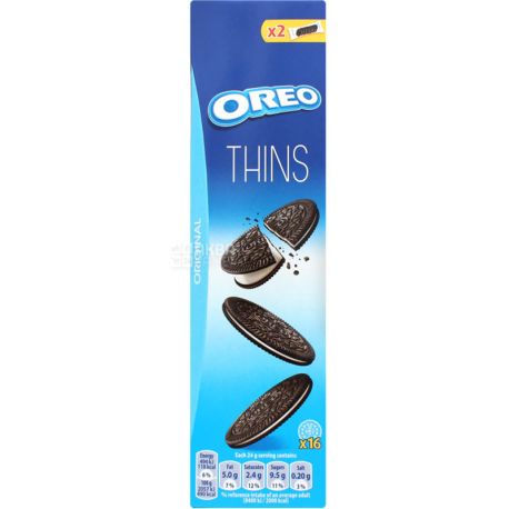 Oreo, Thins, 96 г, Печенье Орео тонкое, с кремовой начинкой