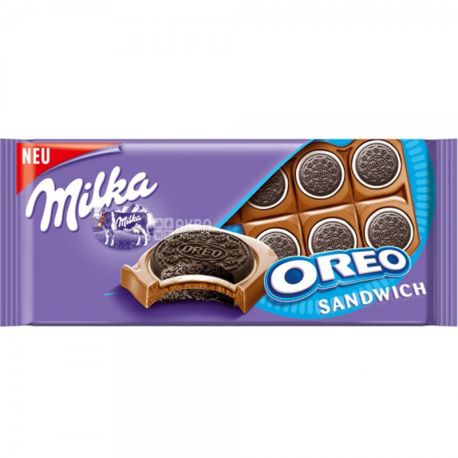 Milka, Oreo Sandwich, 92 г, Шоколад Мілка з цілим печивом Орео