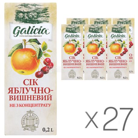 Galicia, 0,2 л, Упаковка 27 шт., Сок яблочно-вишневый, прямого отжима