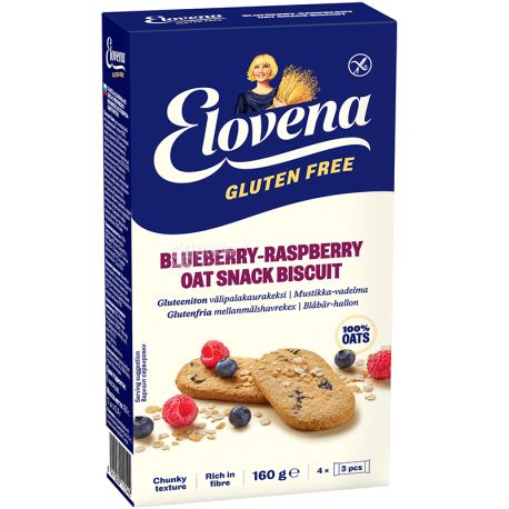 Elovena, 160 г, Галета овсяная с черникой и малиной, без глютена
