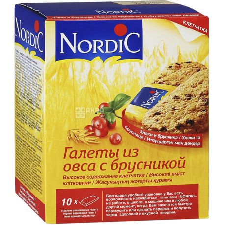 Nordic, Pack of 10 x 30 g, Oat biscuits with lingonberries