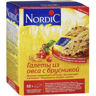 Nordic, 10 шт. х 30 г, Галеты овсяные с брусникой