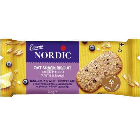 Nordic, 30 г, Галета овсяная с черникой и белым шоколадом