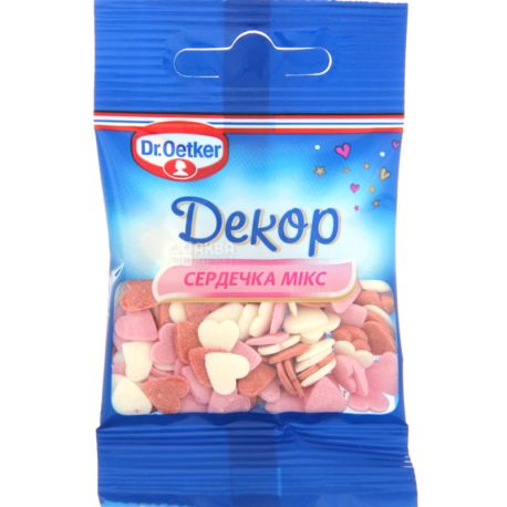 Dr. Oetker, 10 г, Декоративна присипка, сердечка мікс