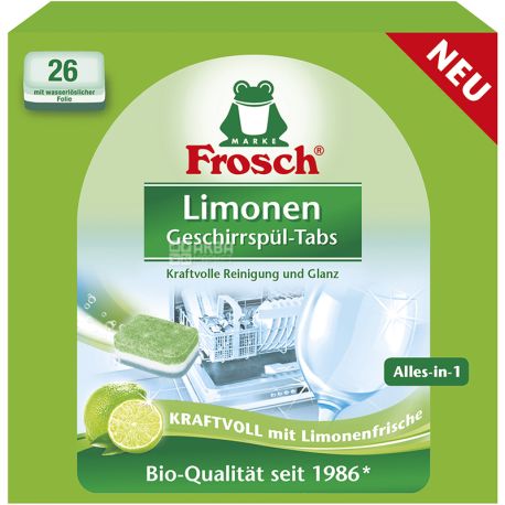 Frosch, Лимон, 26 шт. х 20 г, Таблетки для мытья посуды в посудомоечных машинах 