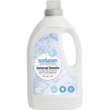 Sodasan, Sensitiv, 1.5 L, Liquid detergent for fabrics, organic
