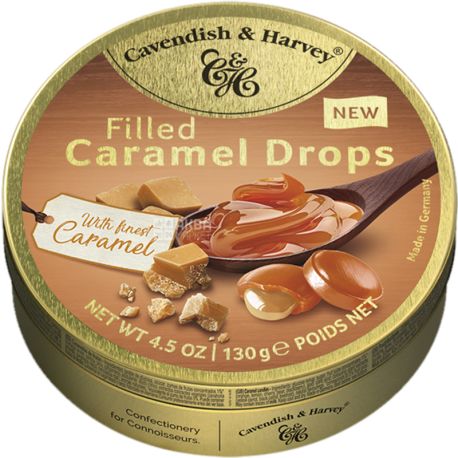 Cavendish & Harvey, Caramel drops, 130 г, Льодяники Кавендіш, зі смаком карамелі