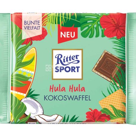 Ritter Sport, 100 г, Молочний шоколад з начинкою кокос-вафля