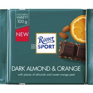 Ritter Sport, 100 г, Ритер Спорт, Темный шоколад с миндалем и апельсином