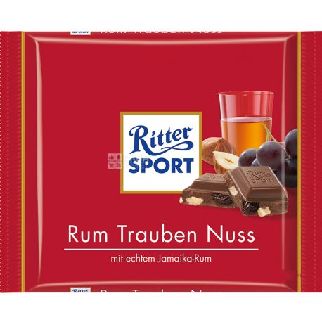 Ritter Sport, 100 г, Молочный шоколад с ромом, изюмом и орехами