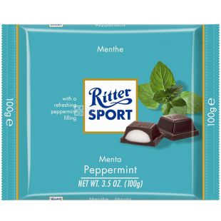 Ritter Sport, 100 г, Рітер Спорт, Чорний шоколад з м'ятною начинкою