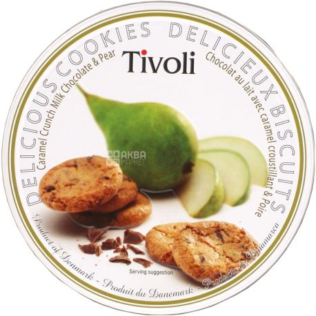 Jacobsens, Tivoli, 150 г, Печенье масляное с шоколадом и грушей, ж/б
