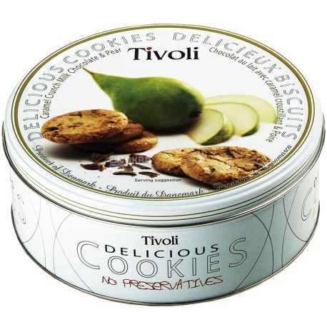 Jacobsens, Tivoli, 150 г, Печенье масляное с шоколадом и грушей, ж/б