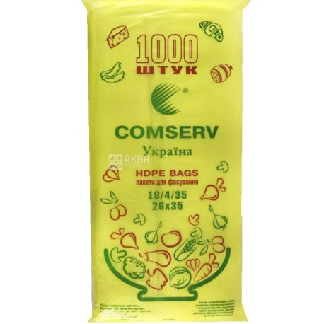 Comserv, 1000 шт., Пакети фасувальні Комсерв, 18 (2х4) 35 см, 6 мкм, прозорі