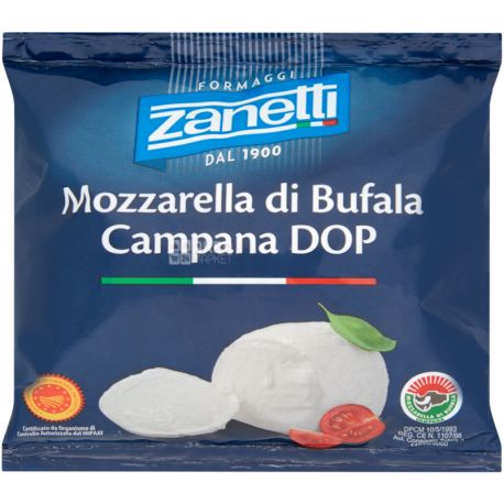 Zanetti, Mozzarella Bufala, 125 г, Сыр Моцарелла, 52%