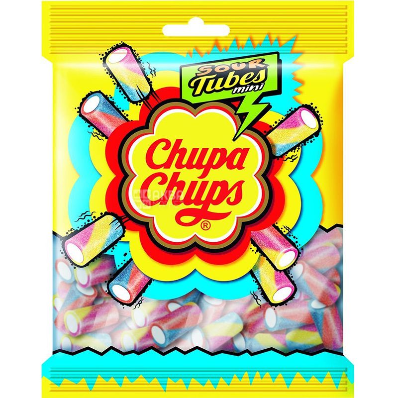 Chupa Chups, Sour Tubes, Mini, 150 г, Жевательный мармелад, фруктовый ...