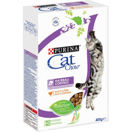 Purina, Cat Chow, Hairball, 400 г, Сухой корм для котов, с курицей