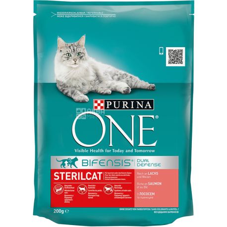 Purina One, 200 г, Сухой корм для стерилизованных котов с лососем